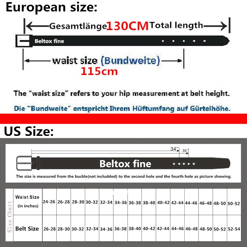 Waist Belt Size Chart