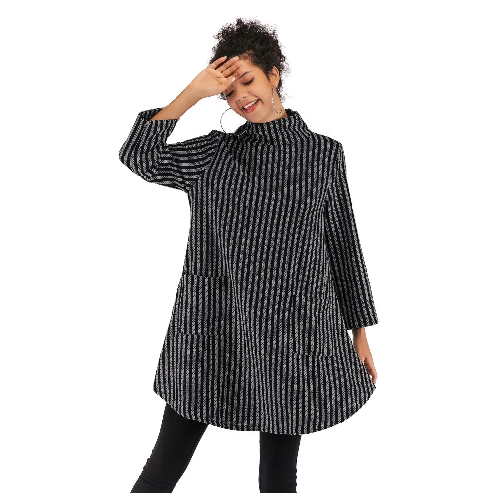 New women's double pocket striped jacket female loose large size long-sleeved sweater long-sleeved turtleneck sweater dress
New women's double pocket striped jacket female loose large size long-sleeved sweater long-sleeved turtleneck sweater dress