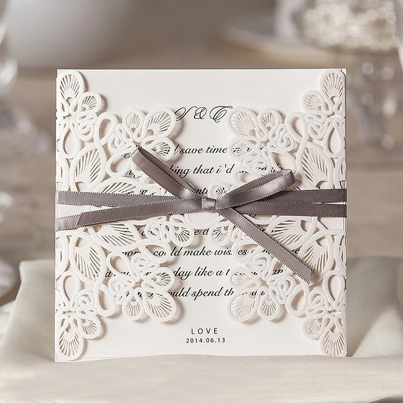 Image 100 pcs a lot DIY Ribbons Free Printable Engagement Party wedding invitations laser cutting invitation card