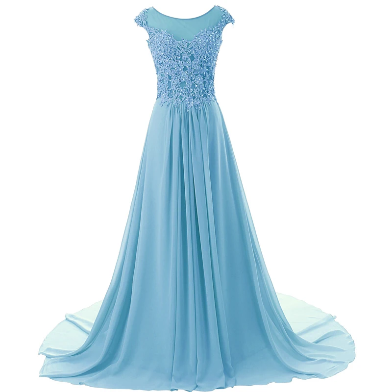 JAEDEN Women's Chiffon Dress w/ Cap Sleeve Floor Length