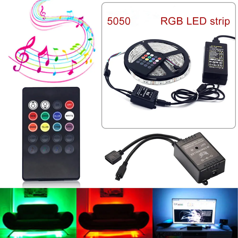 RGB LED Strip Flexible Light DC12V 5M SMD5050 5m/roll + 20 Keys music IR Remote Controller DC12V adapter Home Decoration Light
RGB LED Strip Flexible Light DC12V 5M SMD5050 5m/roll + 20 Keys music IR Remote Controller DC12V adapter Home Decoration Light