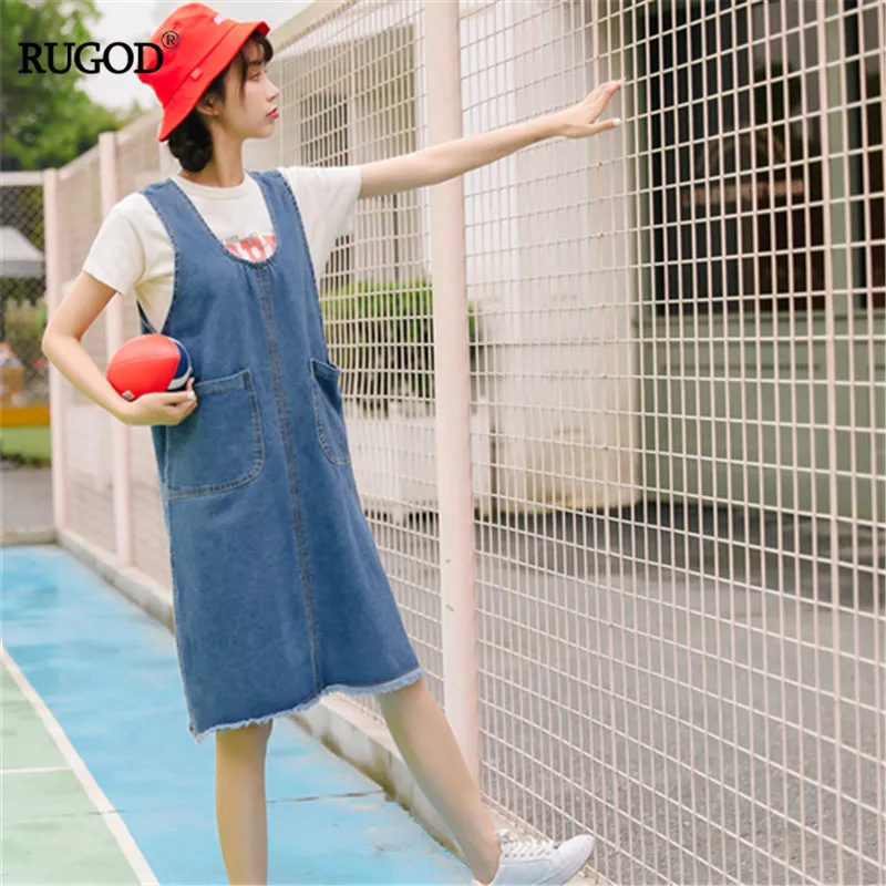 RUGOD 2019 summer women fashion denim dress sleeveless spilt solid knee-length vestidos sweet girl cxasual lady
RUGOD 2019 summer women fashion denim dress sleeveless spilt solid knee-length vestidos sweet girl cxasual lady