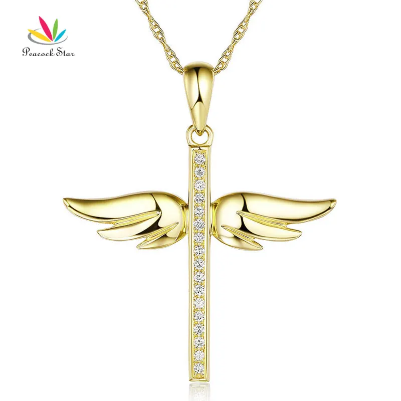 Peacock Star 14K Yellow Gold Angel Wing Cross Pendant Necklace 0.08 Ct Diamonds
Peacock Star 14K Yellow Gold Angel Wing Cross Pendant Necklace 0.08 Ct Diamonds
