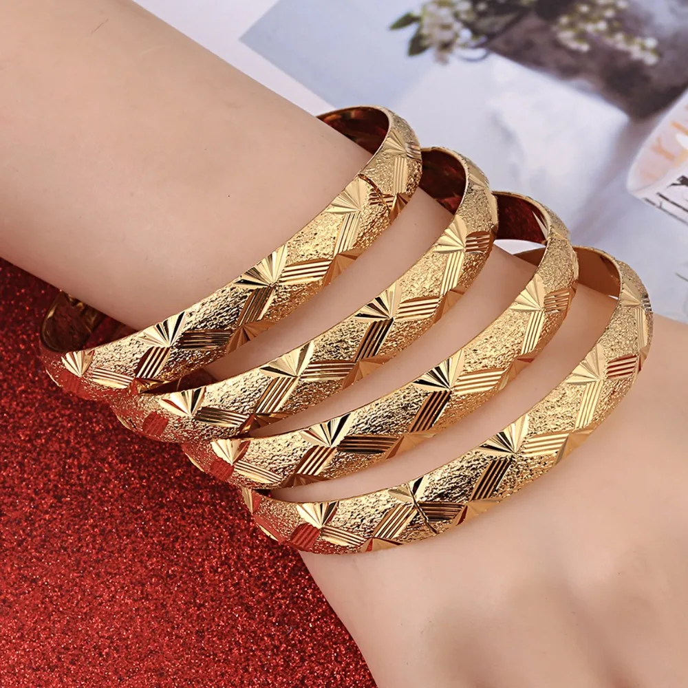 

4PCS Ethiopian Bride Bangle for Women Gold Color Wholesale Dubai Bracelet African Arab Jewelry Fancy Gift