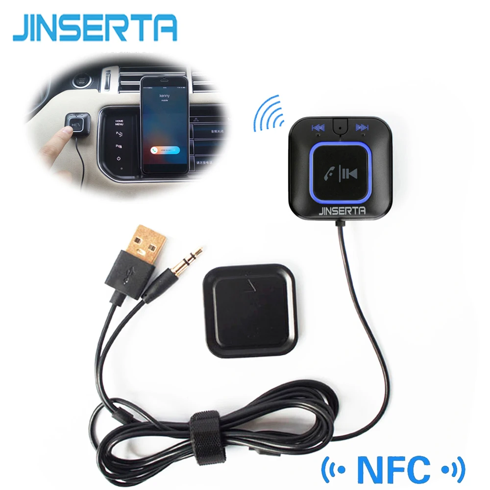 

JINSERTA Wireless NFC Bluetooth Receiver Car AUX 3.5mm Audio Talking Music Streaming Adapter Dongle Handsfree Mic Magnetic Base