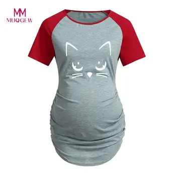 

MUQGEW Maternity Clothes Women's Maternity Print Short Sleeves T Shirts Cotton Splice Round Neck Casual Blouse Pergnancy