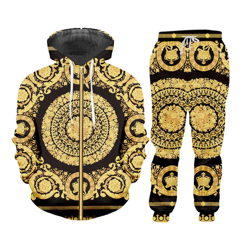 Gothic 3d Gold Floral Print Men's Sets Fall Winter Zip up Hoodies Sweatshirt Sweatpants Jogger Suit Custom Men 2Pcs Tracksuits
Gothic 3d Gold Floral Print Men's Sets Fall Winter Zip up Hoodies Sweatshirt Sweatpants Jogger Suit Custom Men 2Pcs Tracksuits