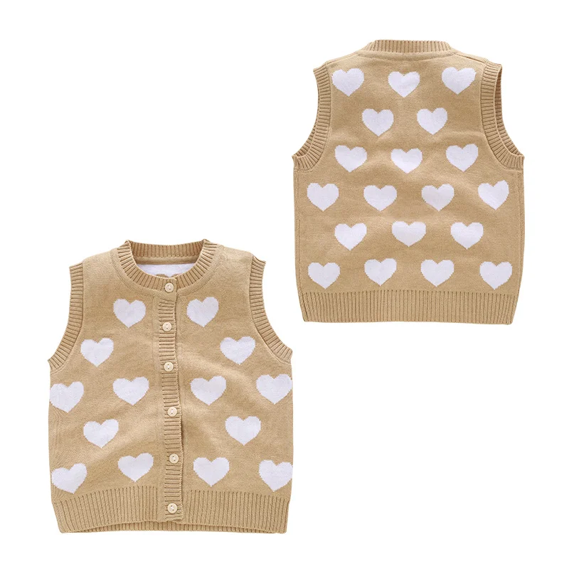 Heart Baby Sweater Vest Infant Kids Boys Girls Round Collar Button Closure Knit Outfit Coat Cotton Soft Comfortable for Spring (4)