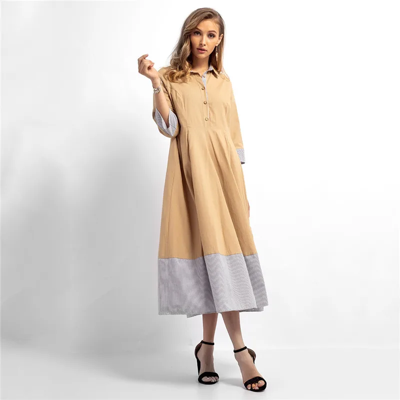 Dress Women Khaki Muslin 2019 New Autumn Winter Fashion Stripe Stitching Loose Slim Maxi Sing-breasted Shirt Dress Vestido JD346
Dress Women Khaki Muslin 2019 New Autumn Winter Fashion Stripe Stitching Loose Slim Maxi Sing-breasted Shirt Dress Vestido JD346