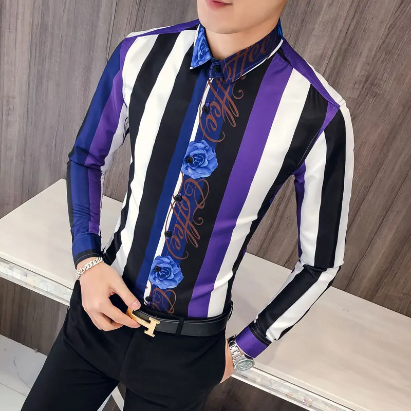 2019 spring fashion men's long-sleeved striped shirt personality pattern slim top, trend wild casual men's flower shirt
2019 spring fashion men's long-sleeved striped shirt personality pattern slim top, trend wild casual men's flower shirt