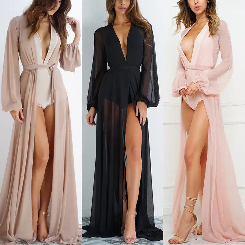 2018 new summer sexy Women Chiffon see-through Bikini long Cover Up Swimsuit Swimwear Beach Dress Bathing Suit | Женская одежда