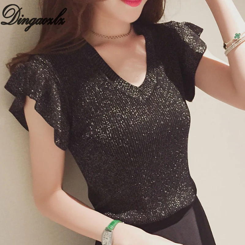 Dingaozlz New Fashion Women Knitted shirt Summer Ruffles Sleeve Pullovers Tops Solid color V-neck Casual Sweater
Dingaozlz New Fashion Women Knitted shirt Summer Ruffles Sleeve Pullovers Tops Solid color V-neck Casual Sweater