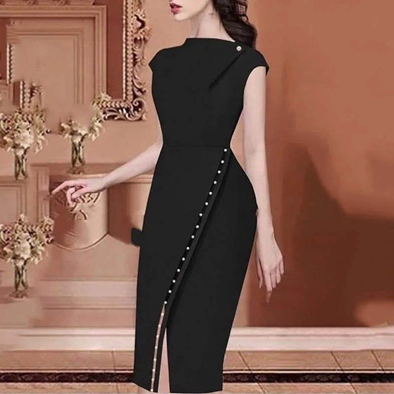 2019 Women Elegant Casual Office Dress Slit Party Dress Summer Solid Button Beading Irregular Midi Dress
2019 Women Elegant Casual Office Dress Slit Party Dress Summer Solid Button Beading Irregular Midi Dress