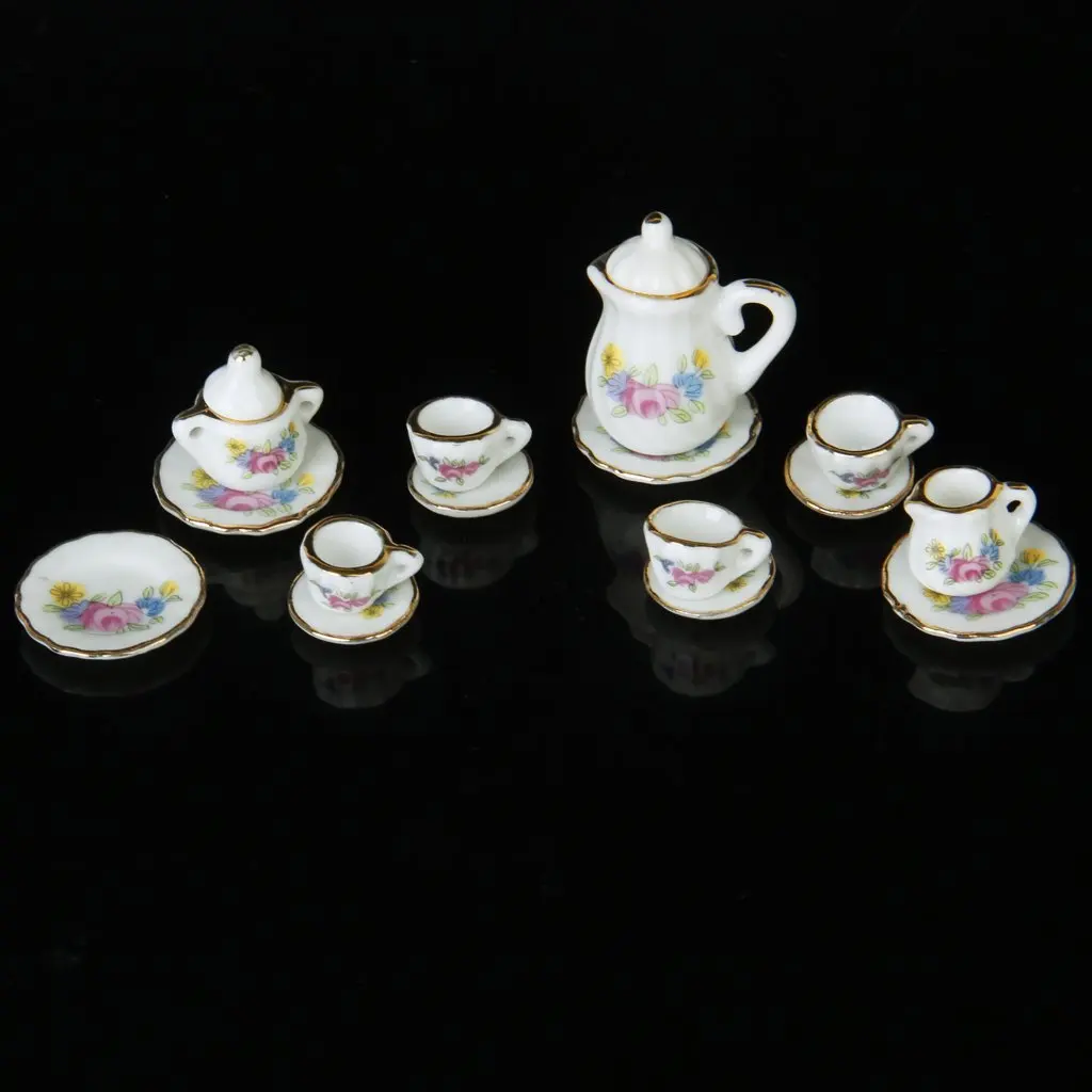 15 Piece Miniature Dollhouse Dinnerware Porcelain Tea Set Tableware Mug Plate with Floral Pattern
15 Piece Miniature Dollhouse Dinnerware Porcelain Tea Set Tableware Mug Plate with Floral Pattern