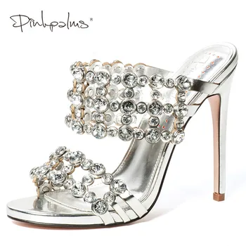 Pink Palms Shoes Women Slippers High Heels with Crystals outside and indoor Slides Mules Shoes Cut-out Mules sexy fashion Silver
Pink Palms Shoes Women Slippers High Heels with Crystals outside and indoor Slides Mules Shoes Cut-out Mules sexy fashion Silver