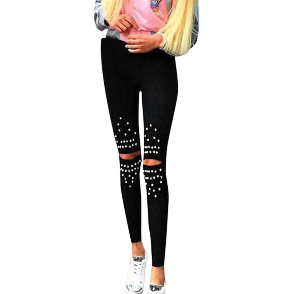 Women Denim Skinny Ripped Pants High Waist With Hples Beading Skinny Stretchy Pencil Pants Streetwear Leggins Mujer 2019 Bottoms 
Women Denim Skinny Ripped Pants High Waist With Hples Beading Skinny Stretchy Pencil Pants Streetwear Leggins Mujer 2019 Bottoms