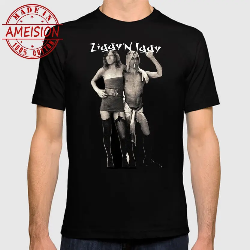 Дэвид Боуи и Игги Поп Ziggy Iggy 100% хлопковая футболка с круглым вырезом модная