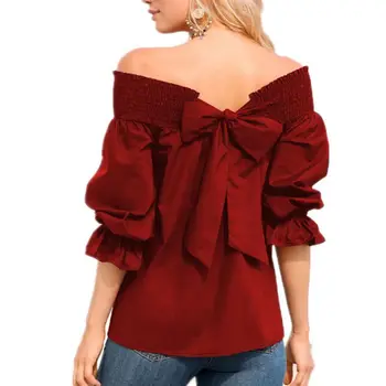 Sexy Off Shoulder Back Bowknot Blouse And Shirts Spring Summer Strapless Women Ruffle Sleeve Pleat Tops Casual Loose Blusas
Sexy Off Shoulder Back Bowknot Blouse And Shirts Spring Summer Strapless Women Ruffle Sleeve Pleat Tops Casual Loose Blusas
