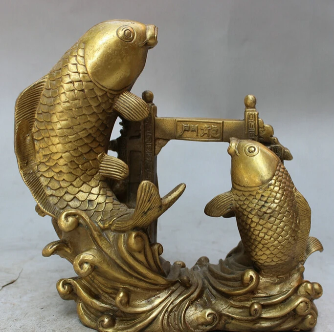 S3584 7" Lucky Chinese Brass Folk Wealth 2 Jump Fish Yu Yue Long Men Statue Sculpture D0317
S3584 7" Lucky Chinese Brass Folk Wealth 2 Jump Fish Yu Yue Long Men Statue Sculpture D0317