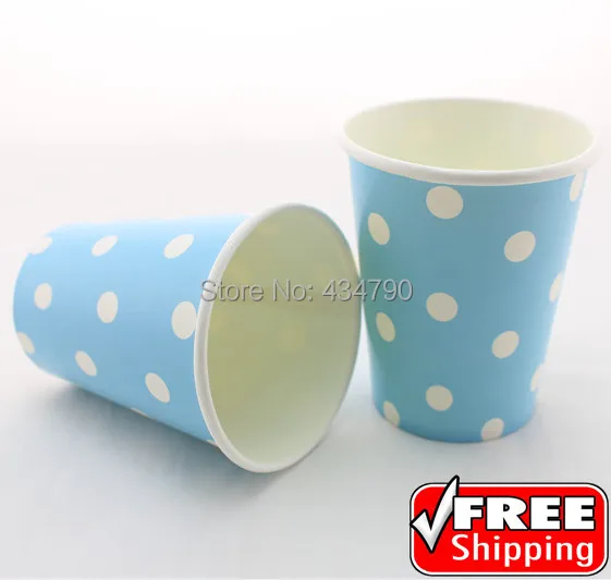 

60pcs 9OZ Blue Party Paper Cups Drinking White Polka Dot,Disposable Baby Shower Tea Ice Cream Tableware-Choose Your Colors