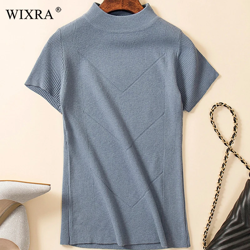 Фото Wixra Warm and Charm Spring Women's Knitted Turtleneck Sweater Pullover Summer Soft Solid Short Sleeve Knitwear Jumper Top  | Водолазки (32968576887)