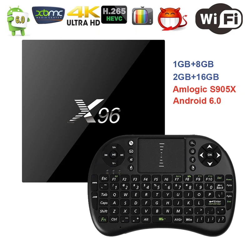 

X96 Android 6.0 TV Box Amlogic S905X Max 2GB RAM+16GB ROM Quad Core WIFI HDMI 4K*2K HD Smart Set Top BOX Media Player + Keyboard