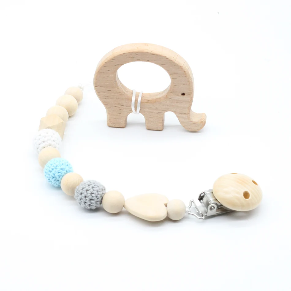 Neutral color baby Pacifier Clip Holder with beech Elephant Shaped Pendant Dummy holder Crochet beads new-born gift
Neutral color baby Pacifier Clip Holder with beech Elephant Shaped Pendant Dummy holder Crochet beads new-born gift