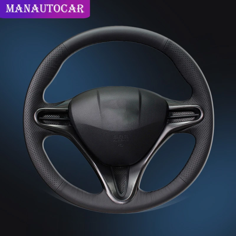 Black Leather Steering Wheel Cover for Honda Civic Civic 8 2006-2011 3-Spoke