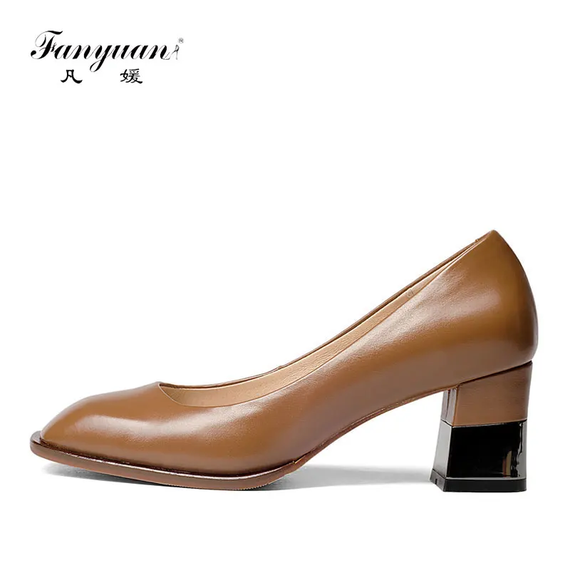 Fanyuan Cow Leather black Brown Pumps Round Toe Thick HeelS 6 cm Square Heels Genuine Leather Elegant Office Shoes
Fanyuan Cow Leather black Brown Pumps Round Toe Thick HeelS 6 cm Square Heels Genuine Leather Elegant Office Shoes