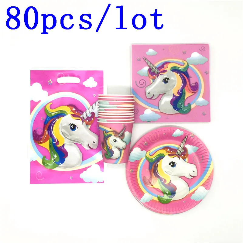 80Pcs/Lot Disposable Tableware Pink Unicorn Theme Design Paper Plates+Cups+Napkins+Gift Bags Birthday Party Supplies
80Pcs/Lot Disposable Tableware Pink Unicorn Theme Design Paper Plates+Cups+Napkins+Gift Bags Birthday Party Supplies