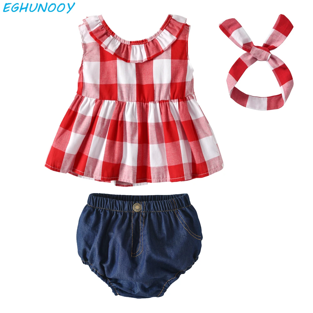 Summer Baby Girl Clothes Fashion Newborn Plaid T-shirt Tops+Denim Shorts Bloomers+Headband Infant Baby Clothing Toddler outfit
Summer Baby Girl Clothes Fashion Newborn Plaid T-shirt Tops+Denim Shorts Bloomers+Headband Infant Baby Clothing Toddler outfit