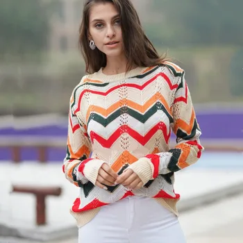 2019 autumn and winter new sweater round neck pullover striped rainbow sweater female
2019 autumn and winter new sweater round neck pullover striped rainbow sweater female