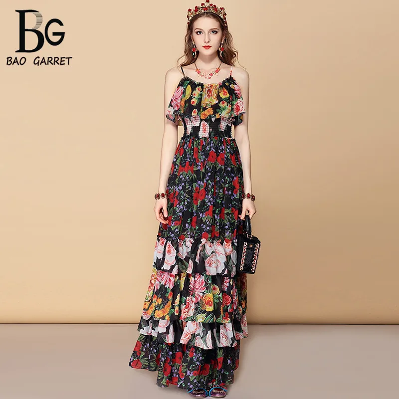 Bao Garret Bohemian Holiday Party Summer Maxi Dress Women's Elastic Waist Cascading Ruffles Floral Print Elegant Long Dress
Bao Garret Bohemian Holiday Party Summer Maxi Dress Women's Elastic Waist Cascading Ruffles Floral Print Elegant Long Dress