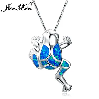 JUNXIN Unique Silver Color Animal Charm Necklace Blue Fire Opal Frog Pendant Necklaces For Women Men Party Gifts
JUNXIN Unique Silver Color Animal Charm Necklace Blue Fire Opal Frog Pendant Necklaces For Women Men Party Gifts