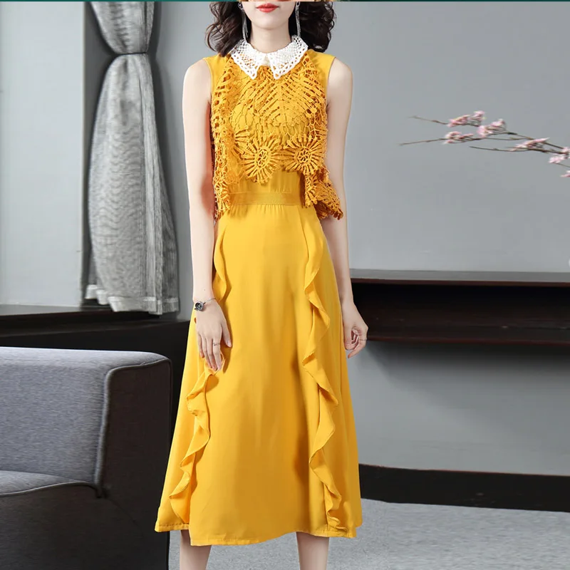 XF Yellow Tassel Midi Vintage Dress 2019 Summer Casual Women'S High Quality Openwork Smooth Chiffon Sexy Elegant Party Dress
XF Yellow Tassel Midi Vintage Dress 2019 Summer Casual Women'S High Quality Openwork Smooth Chiffon Sexy Elegant Party Dress