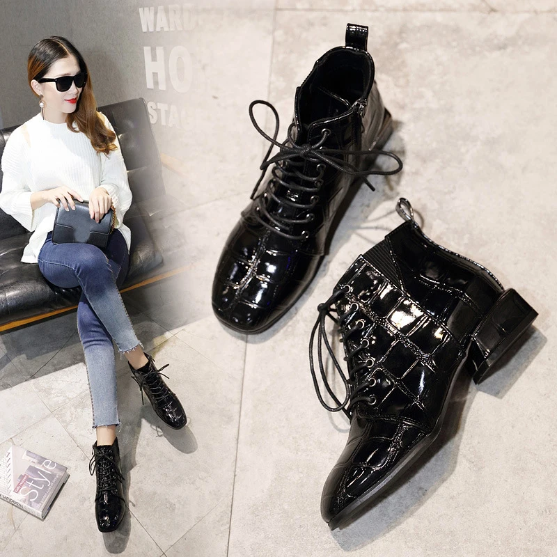 Japanned leather stone grain martin boots women high quality square toe lace up ankle booties winter thick heels botas female
Japanned leather stone grain martin boots women high quality square toe lace up ankle booties winter thick heels botas female