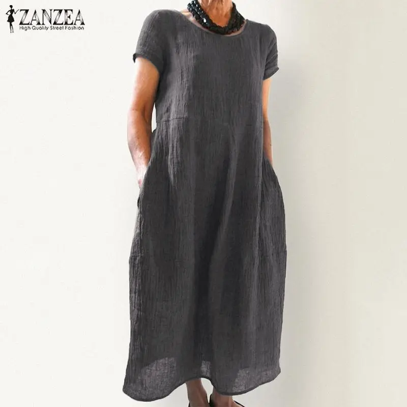 ZANZEA 2019 Elegant Linen Midi Dress Women's Summer Sundress vintage Short Sleeve Tunic Vestido Female O Neck Pleated Robe Femme
ZANZEA 2019 Elegant Linen Midi Dress Women's Summer Sundress vintage Short Sleeve Tunic Vestido Female O Neck Pleated Robe Femme