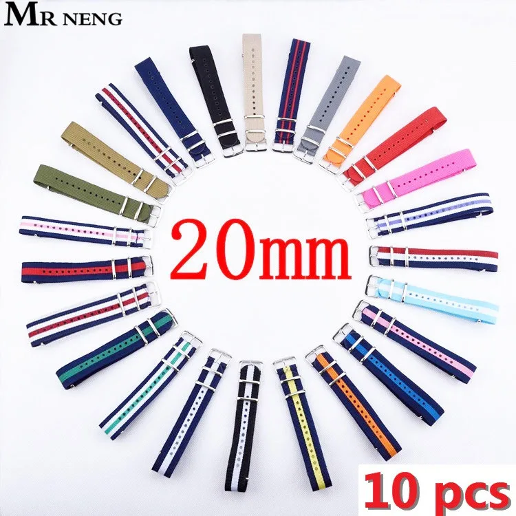 MR NENG 10 pieces / lot 20mm Watchband Nato Strong NATO Military Wrist Army Nylon Canvas Watch Strap Band 20 mm Belt Wholesale
MR NENG 10 pieces / lot 20mm Watchband Nato Strong NATO Military Wrist Army Nylon Canvas Watch Strap Band 20 mm Belt Wholesale