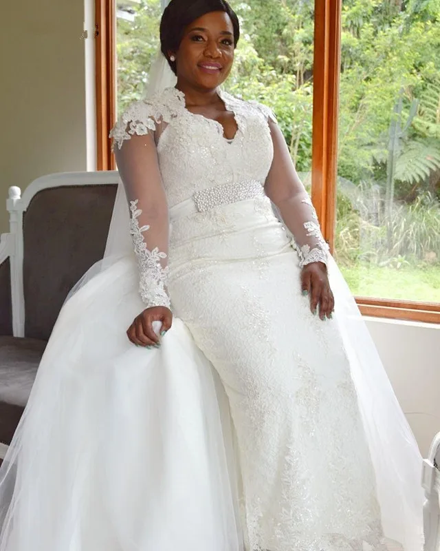 Lace Sheath Wedding Dress with Detachable Skirt Elegant Long Sleeves Floor Length Wedding Gowns vestido de noiva
Lace Sheath Wedding Dress with Detachable Skirt Elegant Long Sleeves Floor Length Wedding Gowns vestido de noiva