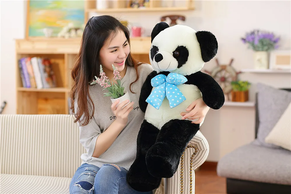 Фото Милая плюшевая игрушка панда среднего размера новинка высококачественный бант
