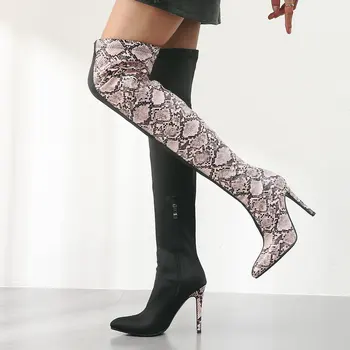 Fashion Over The Knee Boots Women Black White Mixed Sanke Print Super High Heels Pointed Toe Zipper Autumn Winter Boots 2019
Fashion Over The Knee Boots Women Black White Mixed Sanke Print Super High Heels Pointed Toe Zipper Autumn Winter Boots 2019