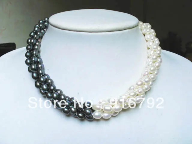 free shipping >>>>>necklace 3 strands white black freshwater pearl rice beads twisted
free shipping >>>>>necklace 3 strands white black freshwater pearl rice beads twisted