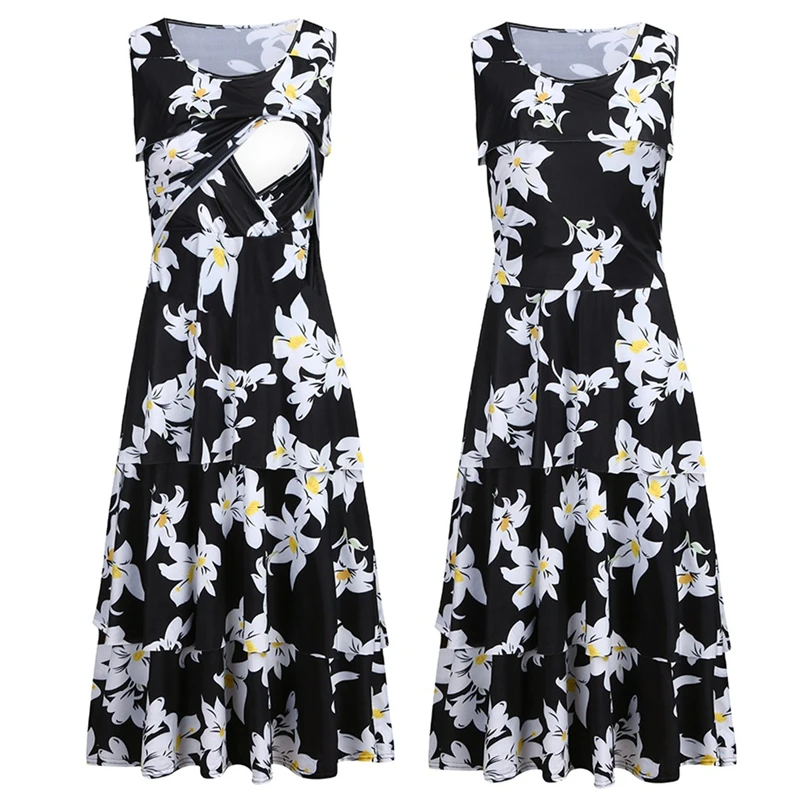 Maternity Dresses Nursing Breastfeeding Women Maternity Sleeveless Comfy Floral Print Nursing Dress For Breastfeeding C10% (1)