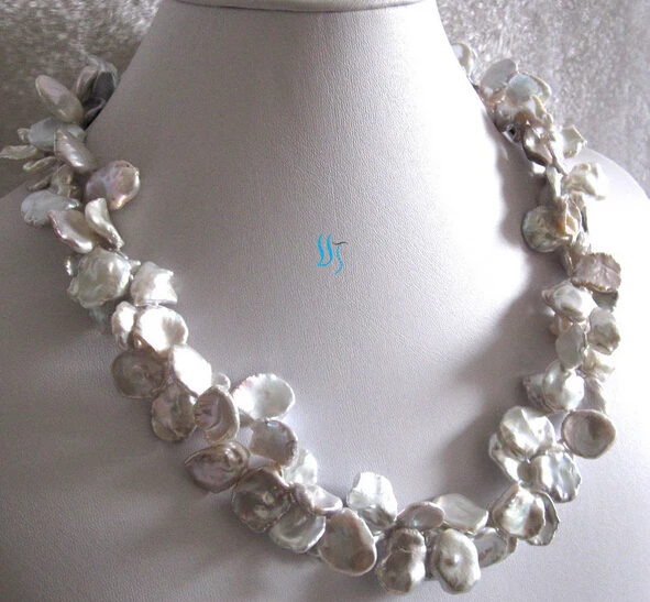 Jew3111 11-17mm Natural Gray Keshi 2Row Freshwater Pearl Necklace AAA