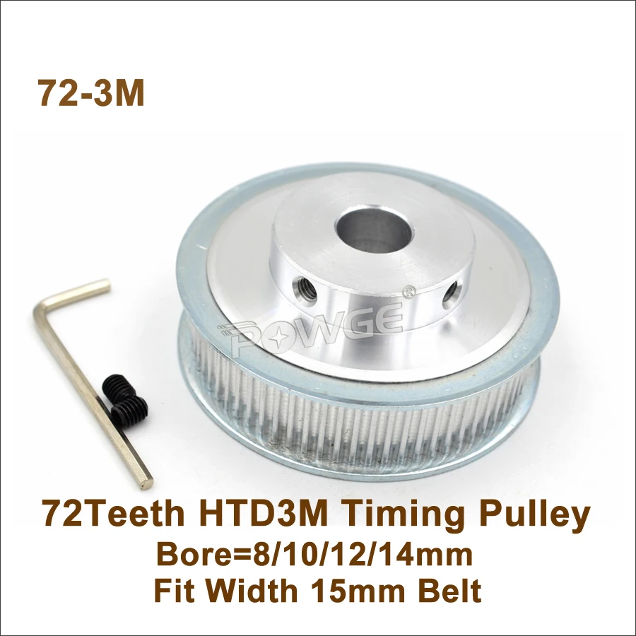P0WGE 72 Teeth 3M Timing Pulley Bore 8/10/12/14/15/19/10/22mm Fit W=15mm 3M Timing Belt Cutting Machine 72T 72Teeth HTD3M Pulley 
P0WGE 72 Teeth 3M Timing Pulley Bore 8/10/12/14/15/19/10/22mm Fit W=15mm 3M Timing Belt Cutting Machine 72T 72Teeth HTD3M Pulley