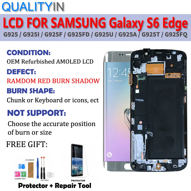 For Samsung Galaxy S6 Edge G925 G925F Touch Screen Digitizer Sensor + Red Burn-Shadow LCD Display Monitor Panel Module Assembly
For Samsung Galaxy S6 Edge G925 G925F Touch Screen Digitizer Sensor + Red Burn-Shadow LCD Display Monitor Panel Module Assembly