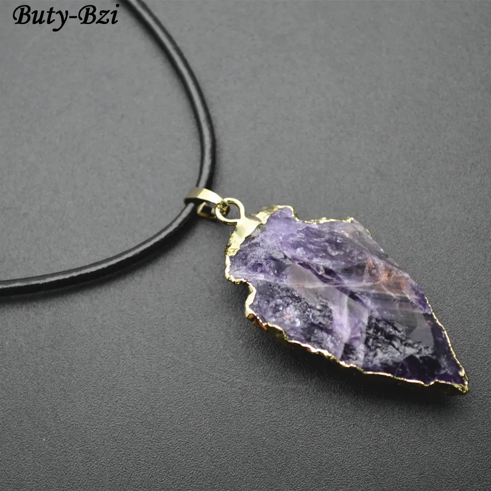 Natural Rough Purple Quartz Arrow Shape Stone Pendant Black Leather Cord Necklace Fashion Party Jewelry Gift
Natural Rough Purple Quartz Arrow Shape Stone Pendant Black Leather Cord Necklace Fashion Party Jewelry Gift