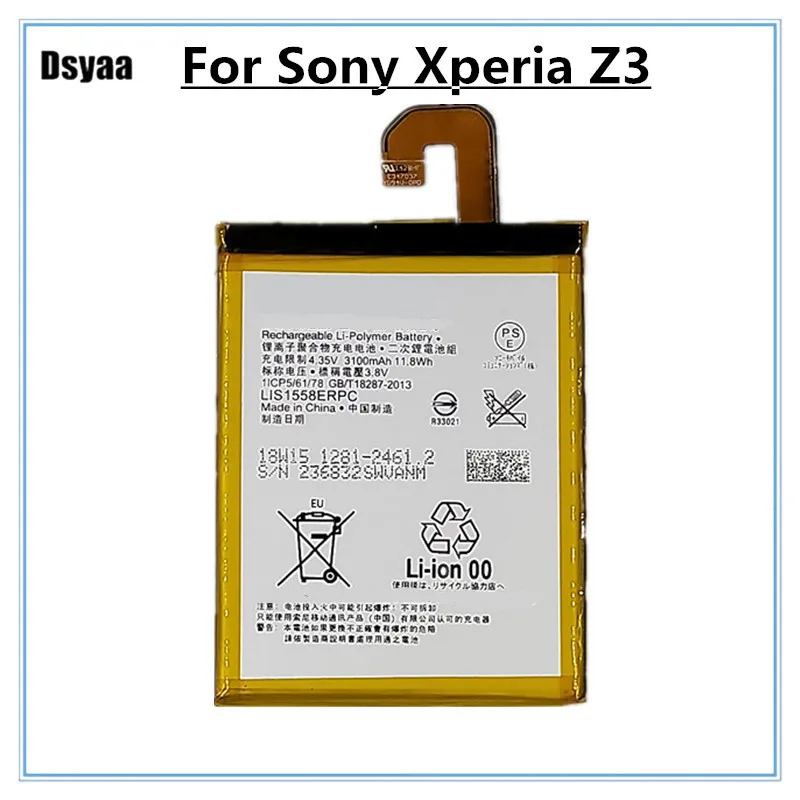 Replacement for Sony Battery for SONY Xperia Z3 L55T L55U D6653 D6633 LIS1558ERPC Genuine Phone Battery 3100mAh
Replacement for Sony Battery for SONY Xperia Z3 L55T L55U D6653 D6633 LIS1558ERPC Genuine Phone Battery 3100mAh