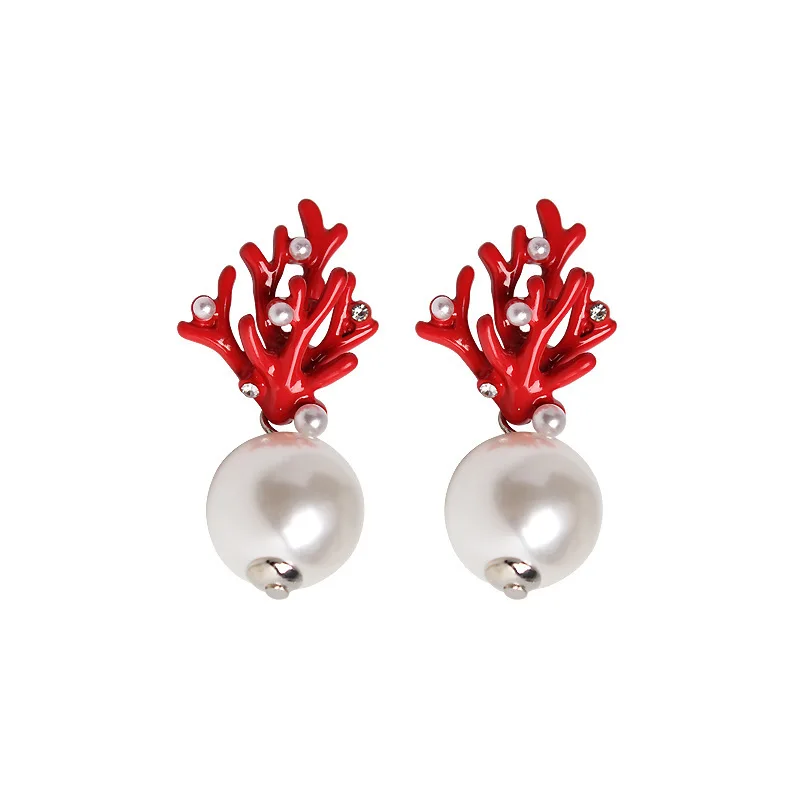 Cute Girl Red Coral Deer Antler White Faux Pearl Drop Christmas Earrings Xmas Gift Bijoux Jewelry Holiday Party Ear oorbellen
Cute Girl Red Coral Deer Antler White Faux Pearl Drop Christmas Earrings Xmas Gift Bijoux Jewelry Holiday Party Ear oorbellen