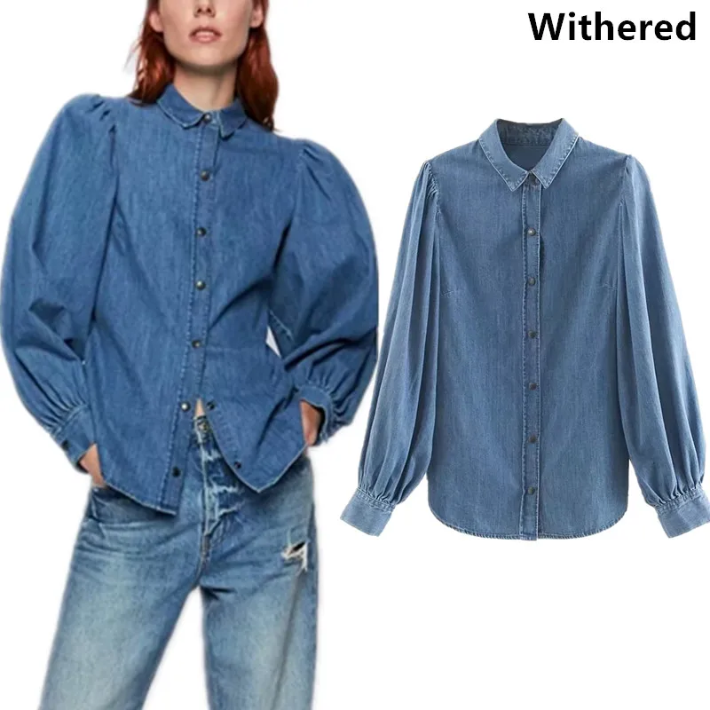 Withered blusas mujer de moda 2019 puff sleeve solid denim kimono blouse womens tops and blouses
Withered blusas mujer de moda 2019 puff sleeve solid denim kimono blouse womens tops and blouses